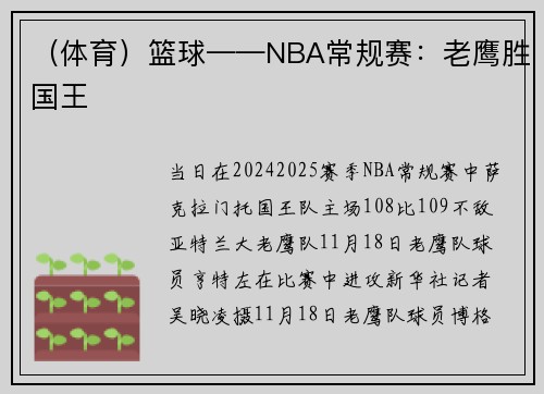 （体育）篮球——NBA常规赛：老鹰胜国王